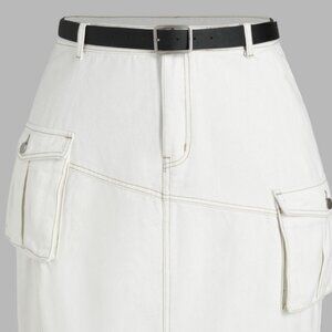 Denim Belted Slit Maxi Skirt